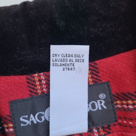 Vintage Red Plaid Blazer Tag sz 14 Velvet Collar Boyfriend 1 Button Christmas - Picture 8 of 9